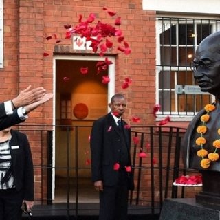 Constitution Hill: Indian Prime Minister Narendra Modi with Gandhi bust