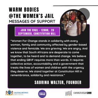 Constitution Hill: Warm bodies Womens jail Messages of Support Women for Change